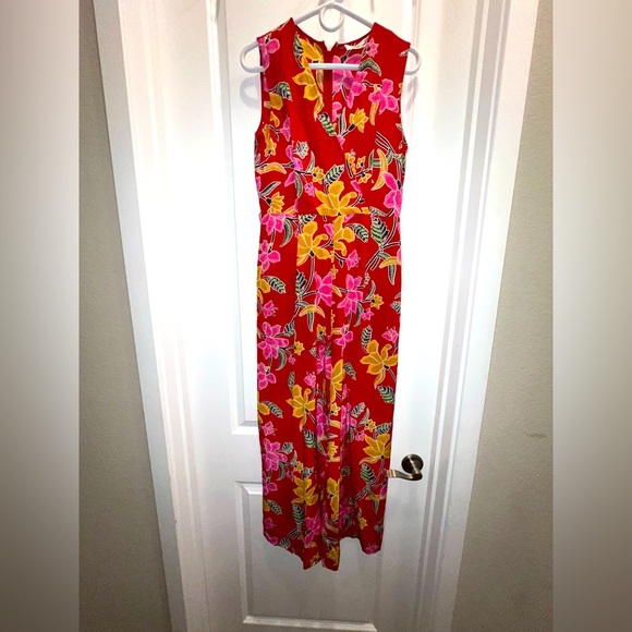 Diane Von Furstenberg Pants - Diane Von Furstenberg Silk Crossover Jumpsuit Celebration Floral Red